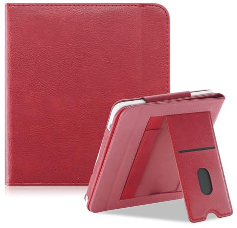 TOPCASE Funda para Kobo Libra Colour/Libra 2/Tolino Vision 6 con Función de Soporte y Correa para la Muñeca 7 Pulgadas eReader con Función de Reposo/Activación Automática,Rojo