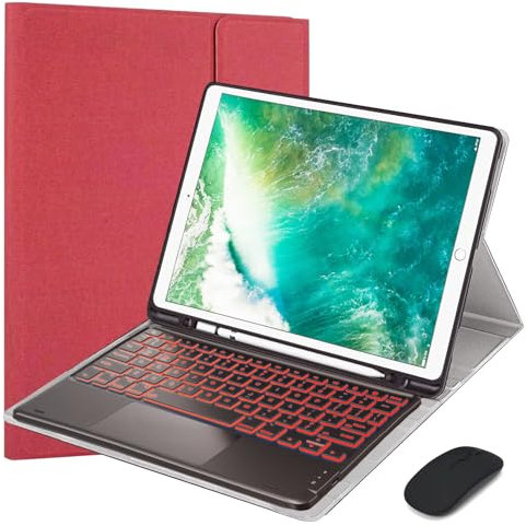 VLEAQC Red, Keyboard Case with Trackpad for iPad Pro 12.9 (1st & 2nd Gen, 2017/2015) - 7 Color Backlit, Slim & Lightweight Protective Cover