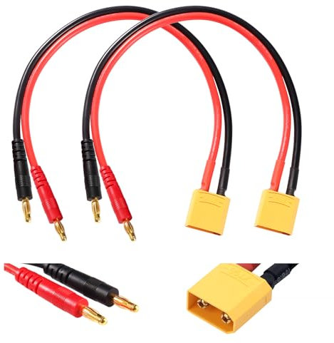 YIXISI 2 Stücke XT90 zu 4.0 Bananenstecker RC Batterie Ladekabel, XT90 Stecker auf 4.0mm Bananenstecker Adapter mit 30cm 12AWG Silikon Kabel, für RC Helikopter Quadcopter Lipo Akku