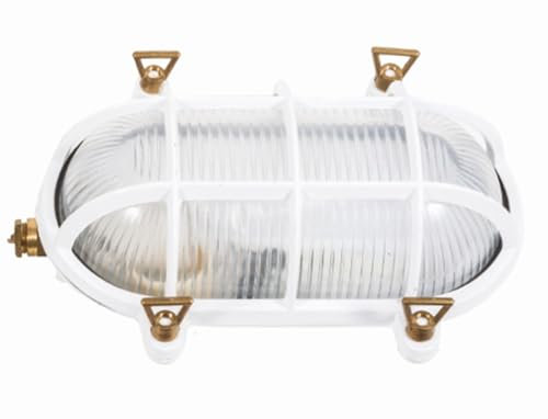 Licht-Erlebnisse Außenwandleuchte Messing Glas E27 IP64 24 cm breit Weiß Maritim Wandlampe aussen Balkon Haustür Beleuchtung Außenlampe Wand