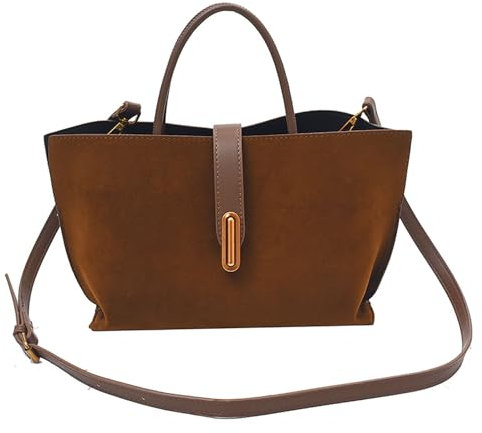 JIABAOZ Wildleder Handtasche Damen Shopper Tasche Shoulder Bag Uni Bag Hobo Tasche Gross Schultertasche Slouchy Bag Beuteltasche Damen-Shopper (Brown,L)
