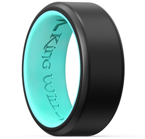 King Will Silicone Wedding Rings for Men and Women, Thin Heart Pattern Inner, Rubber Engagement Ring, 8mm Wide 2.2mm Thick, Mint Blue, V 1/2(11)