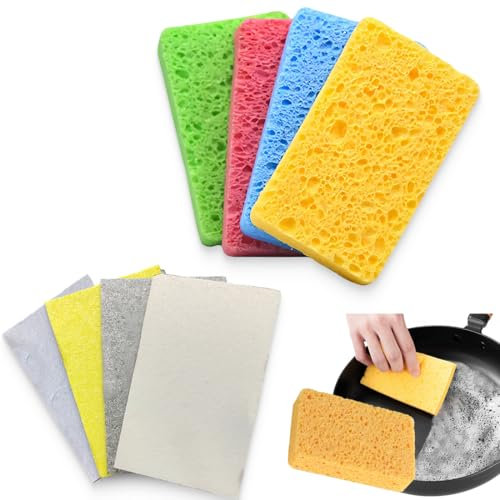 KOLZEMV 8 esponjas de Cocina para vajilla, estropajo scrub, borrador magico, esponja magica, para Superficies del Hogar, Cocinas, esponjas de celulosa Natural comprimida para Cocina y Uso doméstico