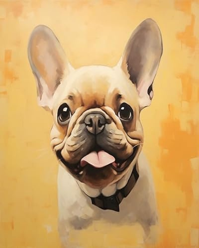 ANSIWEIGO Peinture par numéro sur le thème des chiens,Animal Bouledogue Français,Créez des chefs-d'œuvre avec des couleurs inspirées des chiens,40x50 cm,Sans cadre