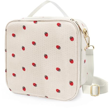 Lunchtasche für Damen, süße Cord-Lunch-Tragetaschen, wiederverwendbar, auslaufsicher, Thermo-Kühltasche, große Kapazität, Lunchbox für Mädchen, Schule, Reisen, Picknick (Erdbeere)