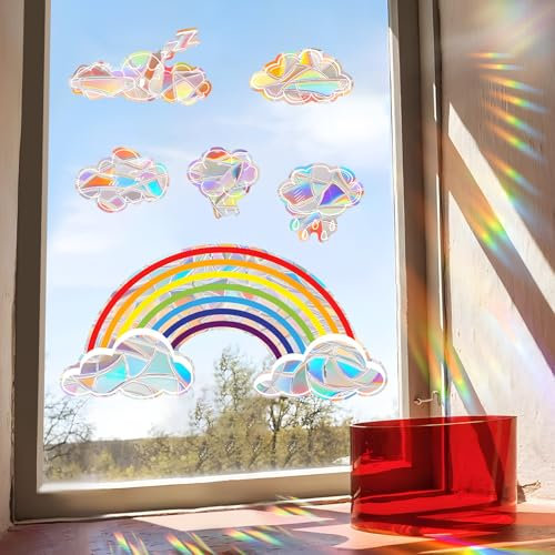 Regenbogen Fensterbilder Set, Suncatcher Sticker, Prisma Fensteraufkleber, Regenbogen Fensterfolie Anti Kollisions, Sonnenfänger Sticker für Glasscheiben, Glastüren
