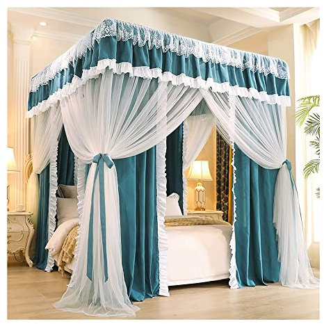SIAMZYWV Moskitonetz für 1,8 m/6 Fuß breites Bett, Betthimmel mit 4-Stangen-Unterstützung, verdunkelnder und staubdichter Bettvorhang (Farbe: Stil 4, Größe: 1,8 x