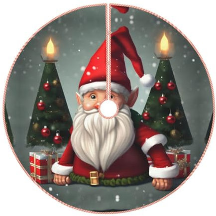 Traditioneller Weihnachts-Wichtel-Druck, Weihnachtsbaumrock für rustikale Weihnachtsbaumdekoration, Bauernhaus-Weihnachtsdekoration