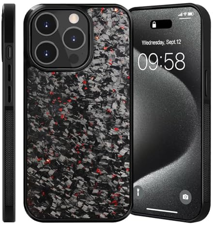 Bpoeee Forged Carbon Fiber Phone Case, Carbon Fiber Case, Carbon Fiber Phone Case for iPhone 16 15 14 13 12 Pro Max (Red,13)