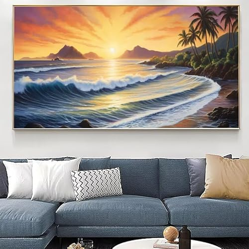 Paint by Numbers Spray Paint by Numbers for Adults Beach, Paint by Numbers for Children,Crafts for Adults,DIY Painting by Numbers Kits,with 3 Paintbrushes for Home Decor (Frameless) 90x180cm XJ-660