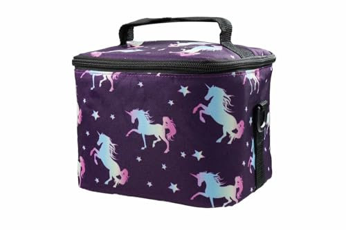 caseroxx Tasche für Tiptoi® Stift & Zubehör – Kinder-Umhängetasche mit Trennfach & Gurt | Passend für Stift, Ladestation & Kabel | Designs: Einhorn, Dino, Ritter, Herzen Lila-Einhornmuster