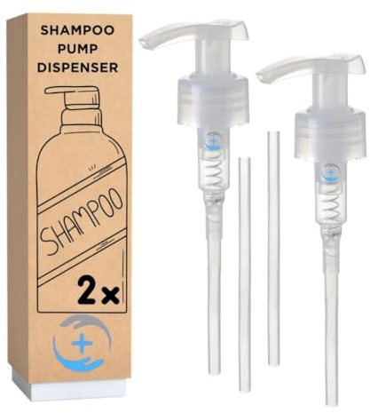 Shampoo Pump Dispenser UNIVERSAL FIT 1000ml, 28mm Screw Top, 19cm Adjustable Tube, 2 Pack. Fits Most Bottles. Durable 2025 Model. 4ml Dose/Pump. NO FIT RETURN GUARANTEE