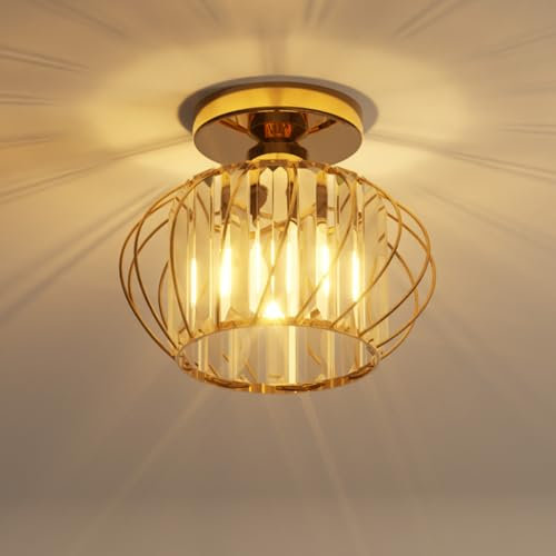 ANWIO Kristall Deckenleuchte Moderne Kristall Kronleuchter Gold Semi Unterputz Flurlampe Deckenleuchte Treppenhaus für Wohnzimmer, Schlafzimmer, Küche, Esszimmer, Foyer, Bar, Φ23CM