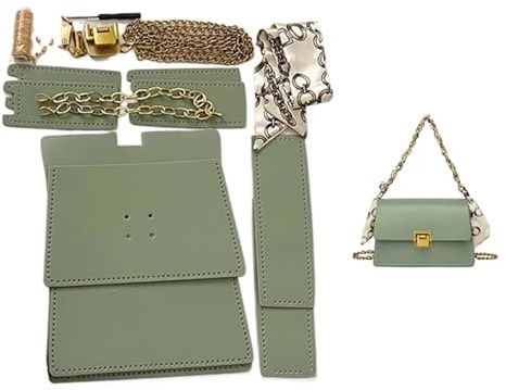 DIY Tasche machen Kit, Handgefertigtes Taschenset, Handnähen, Lederhandwerk, DIY-Taschenset, Herstellung von quadratischen Schachteln, Nähmaterial for Taschen, Handtaschenzubehör, Handnähen(Num2 Green