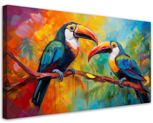 Feeby Wandbilder - Bilder Schlafzimmer - Tukan Bunte tropische Vögel - 100x50 1tlg - Wohnzimmer Bild Groß - Wohnungs - Foto Geschenk - Leinwand Wall Art - Wand Deko