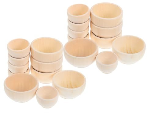 BELLIFFY 20 Cuencos En Blanco Sin Terminar: Cuencos De Madera En Miniatura Sin Pintar para Pintar Y Hacer Manualidades. Vajilla En Miniatura para Casas De Muñecas Y Proyectos Artísticos.