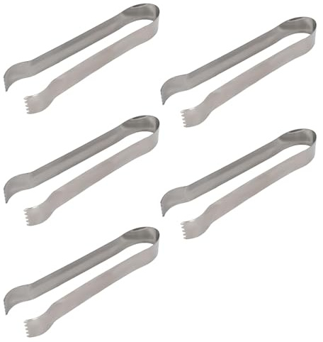 Rink Drink Stainless Steel Ice Tongs - 17cm - 5X Small Mini Silver Metal Kitchen Wedding Cocktail Party Bar Pick n Mix Sweet Candy Food Sugar Buffet Serving Tweezers Pincers