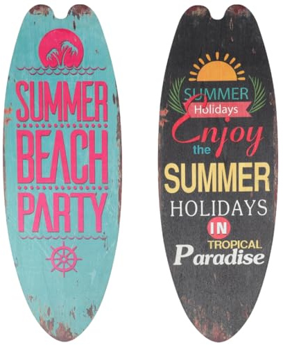 DOITOOL 2er Set Surfbrett Deko Wand - Retro Holzschild Beach Bar - Wetterfeste Strandbretter Sommer Bilder - Maritime Wandgestaltung FüR Outdoor Garten Poolbereich Barbecue Lounge