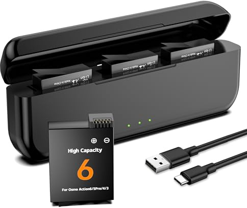 3er-Pack 2800-mAh-Ersatzakku, kompatibel mit DJI Osmo Action 6/5 Pro / 4/3 / Osmo 360-Kameras mit 3-Kanal-Typ-C-Akkuladestation