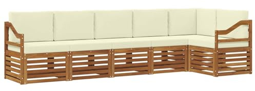 vidaXL Sofagarnituren 6 pcs Natur und Creme Massivholz Akazie, Garten, modernes Outdoor-Sofa, L-förmige Lounge, Terrasse, langlebiger Komfort fürs Patio