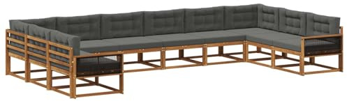 vidaXL Outdoor-Sofagarnitur mit Kissen 10 pcs Natur und Anthrazit, Moderner Garten-Sofa, strapazierfähige Lounge, Elegantes Patio-Sofa, Sitzplatz im Garten, Möbel für Poolbereich