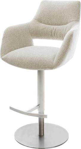 DELIFE Barstuhl Yago-Flex Drehfuß höhenverstellbar Edelstahl Silberfarben Webstoff Soft Beige Taschenfederkern