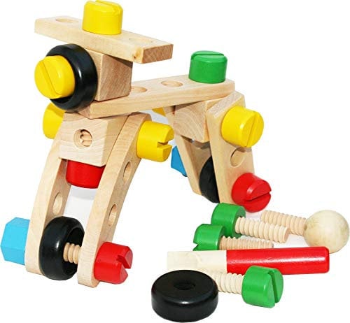 Toys of Wood Oxford TOWO Holzmuttern und Schrauben Spielzeugset - Bauklötze Bausatz 31-teilig Reisespielzeug - Modellbau-Werkzeugsätze für Kinder - Holzspielzeug Bauwerkzeuge ab 4 Jahren