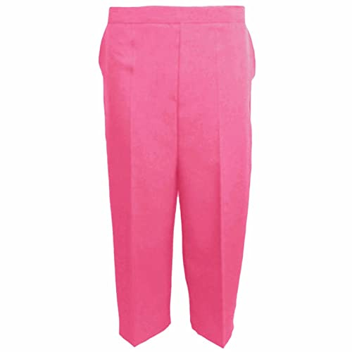 MyShoeStore Ladies Womens 3/4 Three Quarter Half Elasticated Trouser Plain Capri Cropped Stretch Trousers Plain ¾ Length Pants Summer Shorts Plus Big Sizes 10 to 24 (Fuchsia3/4, UK 22)