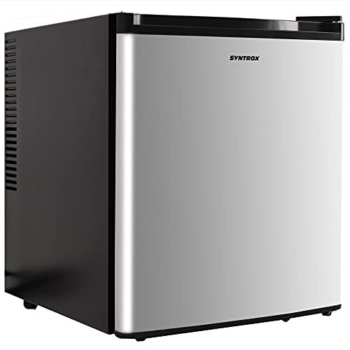 Syntrox Germany A+ Silber/Schwarz 55 Liter geräuscharmer 25 db Mini Kühlschrank leiser Hotelkühlschrank