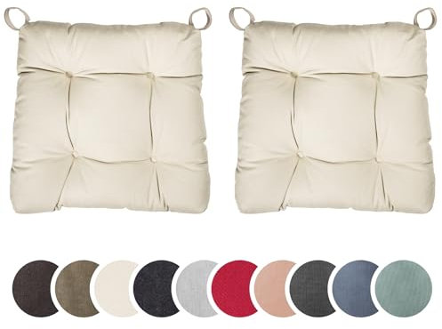 sleepling 2er Set Stuhlkissen, Sitzkissen Eva für Indoor und Outdoor, mit Klettverschluss, 100% Baumwolle, Made in EU, Maße: 40 (vorne), 35 (hinten) x 38 x 7 cm, beige