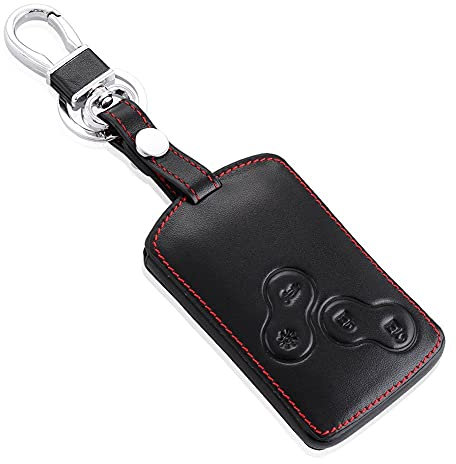 Happyit Cuir Voiture Clé Cas de Couverture Porte-clés pour Renault Clio Scenic Mégane Duster Sandero Captur Twingo Koleos 4 Boutons Télécommande (Noir + Rouge)