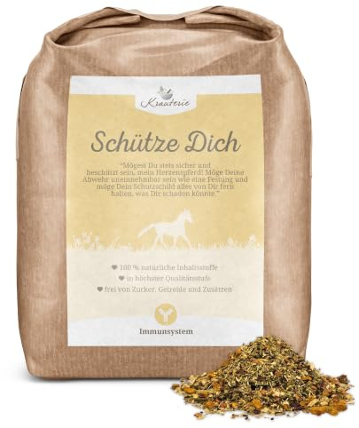 Krauterie Schütze Dich für Pferde (3000 g) | Artgerechtes Ergänzungsfutter für Pferde in Spitzenqualität - frei von Zusatzstoffen, getreidefrei, zuckerfrei, melassefrei