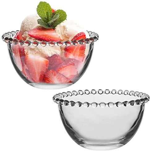 Set of 2 Glass Bowls Extra Strong Beaded Dessert Bowls Alfresco Dining Tableware Glassware