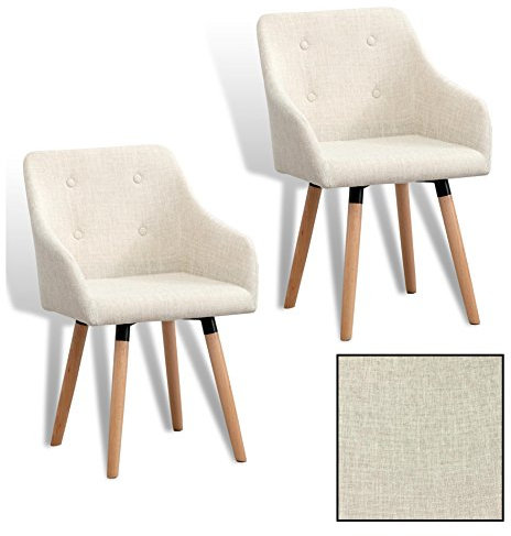 ESTEXO Esszimmerstuhl Küchenstuhl Stuhl 2er Set Vintage Essstuhl Stoffbezug Holz Stühle Beige