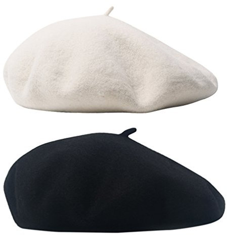 Hikong Damen Barett Mütze Frühling/Herbst/Winter Hut Mädchen Mütze Wollmütze Beanie Maler Kappe Prinzessinhut Fraumütze Baske Baskenmütze Beret Cap (schwarz&weiß)