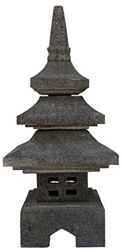 STONE art & more Tempel-Leuchte, Pagode, Japanische Steinlaterne, dreistöckig, H 50 cm, Steinmetzarbeit, Lavastein, frostfest