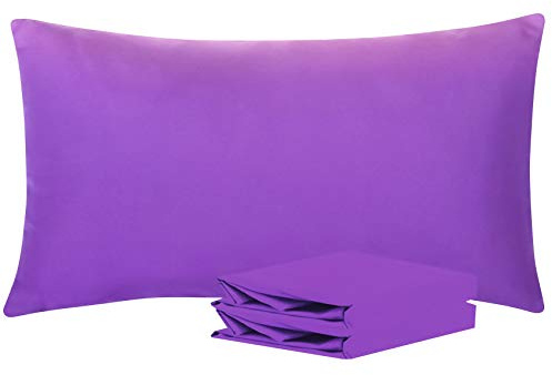 NTBAY 2 Pack Brushed Microfiber King Pillowcases, 50x90 cm, Purple | Microfiber Plain Pillow Cases with Envelope Closure, Soft and Cosy, Wrinkle, Fade, Stain Resistant, Machine Washable