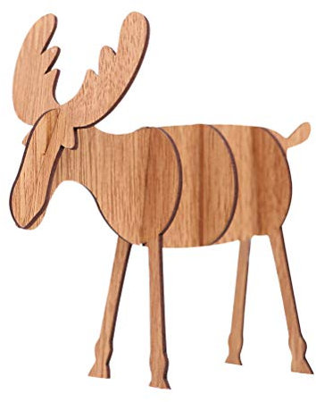 PRETYZOOM 5 Stück Holz Rentier Figur Hirsch Elch Dekofigur Tierfigur Weihnachtsfigur Weihnachtsdeko Xmas Party Deko DIY 3D Holzpuzzle - Kleine Größe (Khaki)
