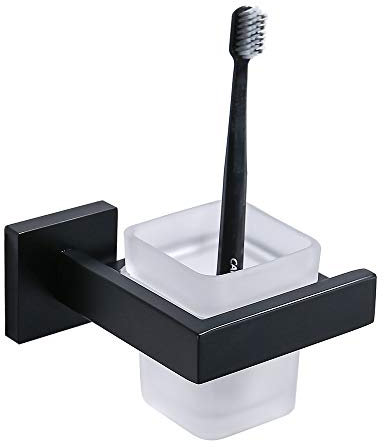 TURS Square Tumbler-Halter Glas Cup Stilvolle Badezimmer Hotelstil SUS 304 Edelstahl Mauerbau, Schwarz, Q7SKB-BK