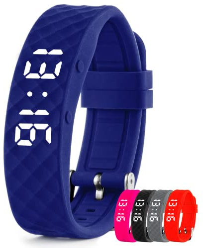 TabTime Montre de Rappel d’Alarme vibrante (Instructions en français) - jusqu'à 10 alarmes personnelles ou rappels de Pilule par Jour (Bleu/Grande)