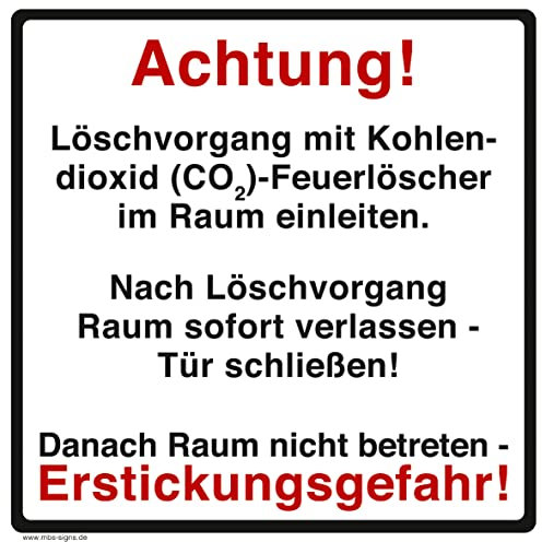 Kunststoffschild Hinweis „Achtung Erstickungsgefahr!CO2-Feuerlöscher Danach Raum nicht betreten“ Warnung Schild | 20x20cm Made in Germany