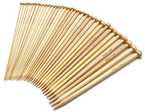 25cm Bambus Stricknadel Set für Anfänger und Profis-18 Paar Größen 2.0-10.0mm Bambus-Stricknadeln mit festem Griff -weiß bleichen