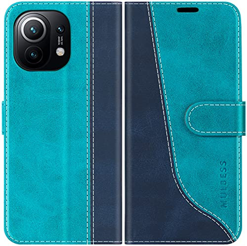 Mulbess Custodia per Xiaomi Mi 11 5G, Cover Magnetica Flip con Chiusura, Fessura Carte Portafoglio, Portacellulare Protezione, Elegante Blu Mint
