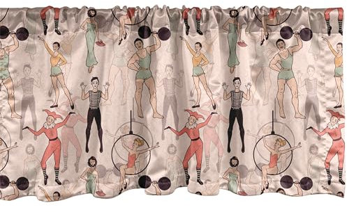ABAKUHAUS Zirkus Fenster Volant, Acrobat Clown Gymnast, Vorhang Volant für Küche Schlafzimmer Dekor mit Stangentasche, 137 cm X 30 cm, Mehrfarbig