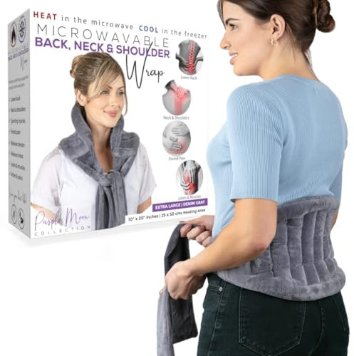 Coussin chauffant au micro-ondes pour soulager les douleurs dorsales – Poche chauffante humide pour le cou et les épaules – Sac de blé micro-ondes avec longues attaches – Enveloppe thérapeutique