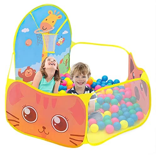 Tienda Campaña Infantil, Piscina de Bolas Ruspela Niños Pop Up Plegable Carpa de Carpa de Juegos de Dibujos Animados Piscina con aro de Baloncesto (no Incluye Pelotas)