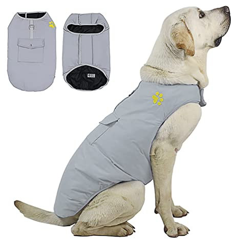 DoggieKit Kosten für kaltes Wetter für Hunde, Wendbare wasserdichte warme Hundejacke Weste Wintermantel mit Tasche und D-Ring, Winddichte Haustier-Baumwollkleidung (Gray, XS)