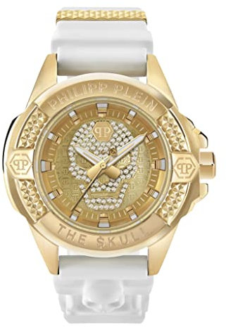 Philipp Plein Unisex Armbanduhr The $Kull Weiß/Goldfarben PWAAA1221