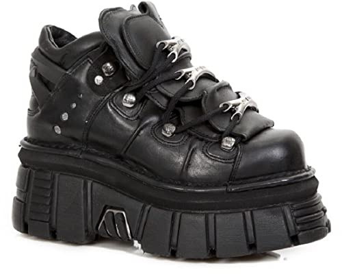 New Rock 106 S29 Unisex Goth Punk Black Metallic Platform Ankle Boots
