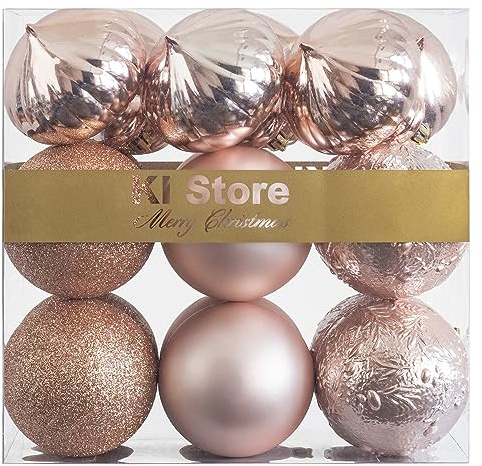 KI Store 18 pezzi Palline di Natale 8cm oro rosa Albero di Natale Ornamenti di Decorazione infrangibile Palle per Appendere Natale Decorazioni Festival Decorazioni Natalizie